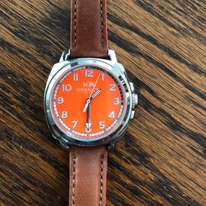 Women’s Coach leather band watch - neon orange